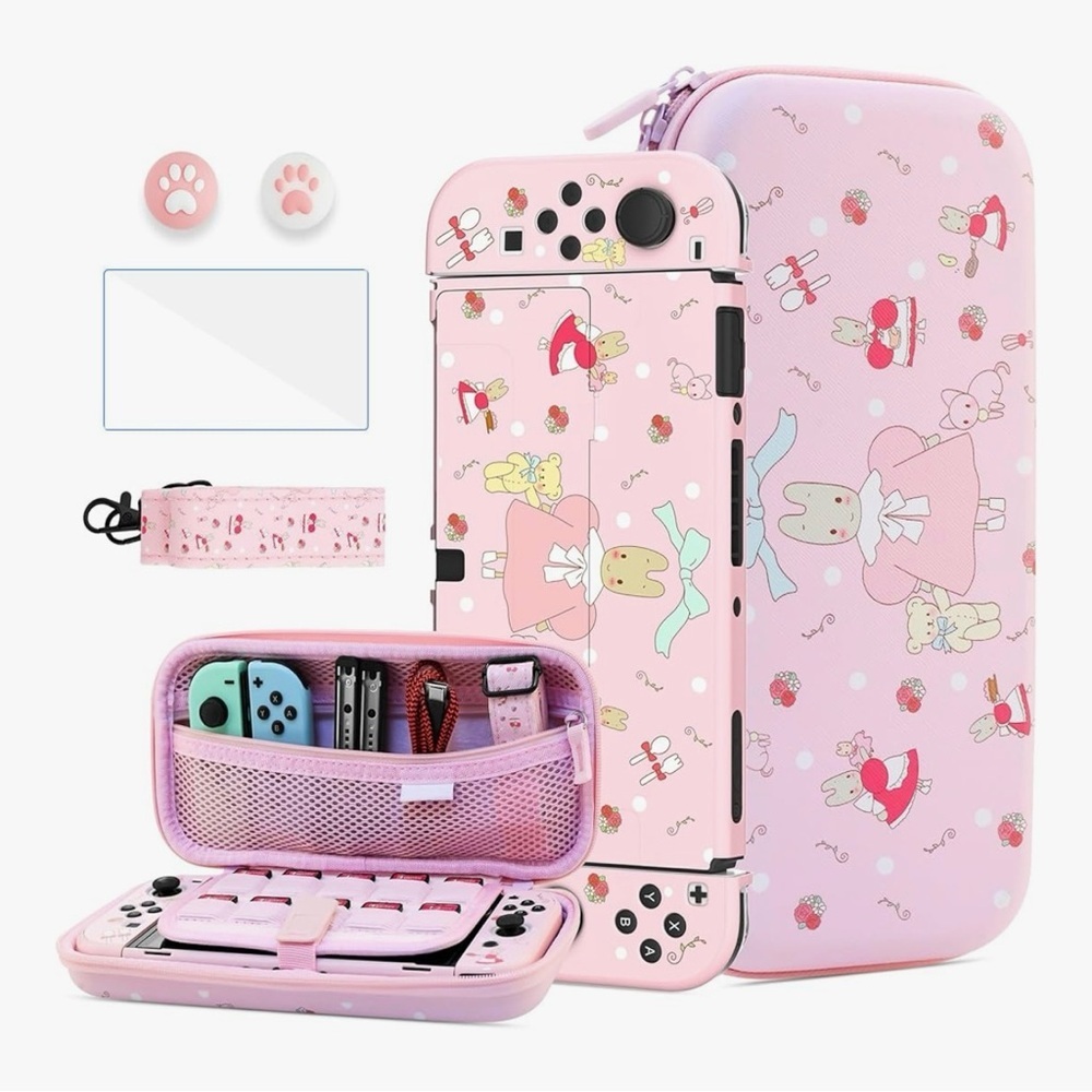 HYPERCASE Pink Bunny for Nintendo Switch OLED Case with carrying strap